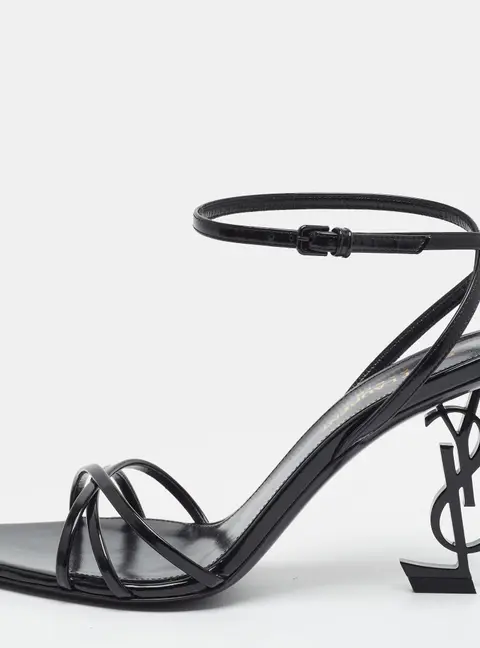 Saint Laurent Opyum Size 37 Black Patent Leather Ankle Strap Sandals