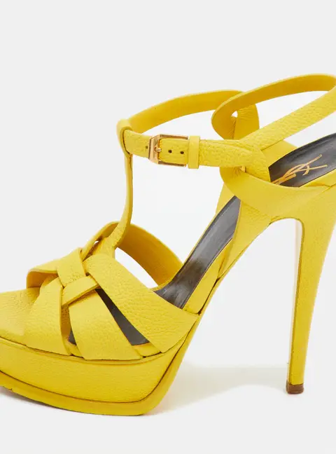 Saint Laurent Tribute Size 37 Yellow Leather Platform Sandals
