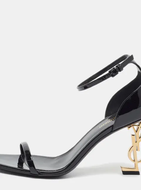 Saint Laurent Opyum Size 39 Black Patent Leather Ankle Strap Sandals
