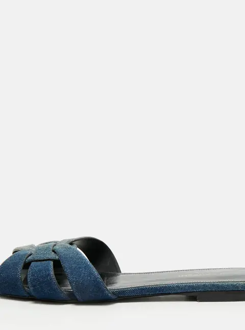 Saint Laurent Tribute Size 39 Blue Denim Flat Slides