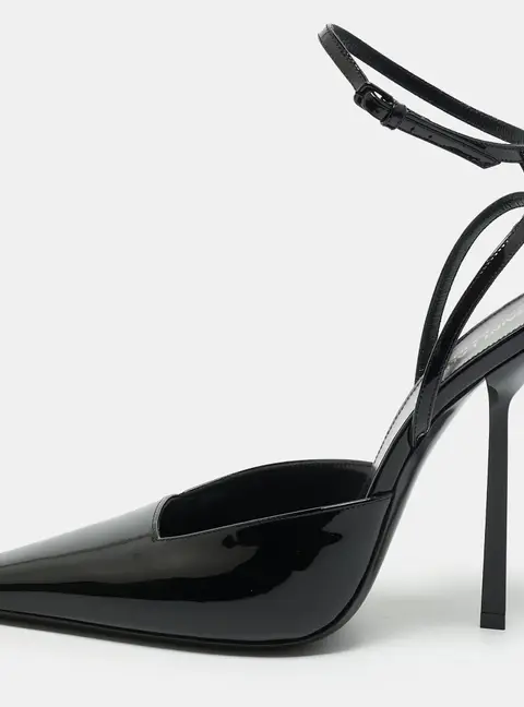 Saint Laurent Anouk Size 41 Black Patent Leather Crystal Embellished Ankle Strap Pumps