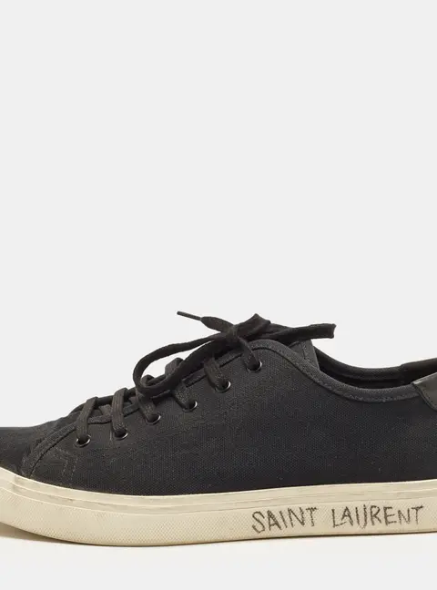 Saint Laurent Malibu Size 44 Black Canvas and Leather Lace Up Sneakers