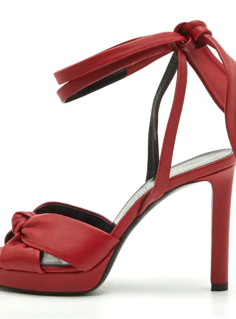 Saint Laurent Bianca Size 37 Red Leather Ankle Strap Sandals