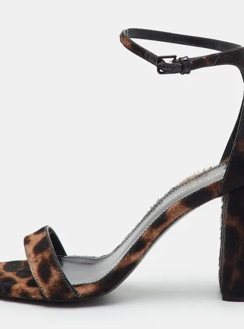 Saint Laurent Jaspe Size 36 Brown/Black Leopard Print Calf Hair Ankle Strap Sandals