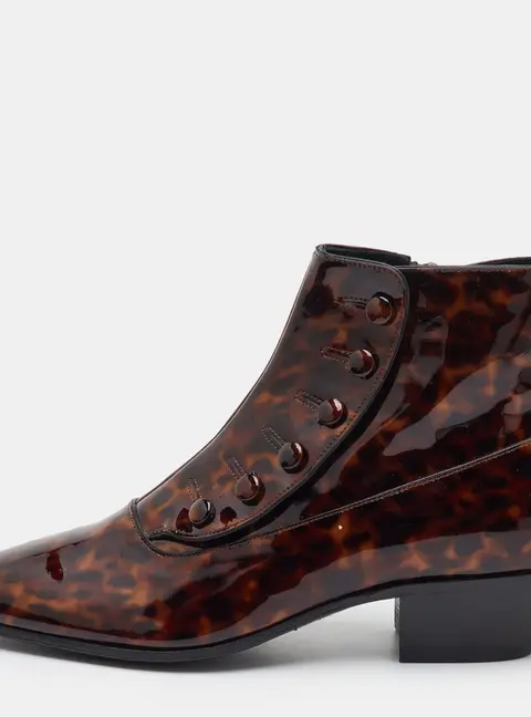 Saint Laurent Dylan Size 36 Brown Tortoiseshell Effect Patent Leather Ankle Length Boots