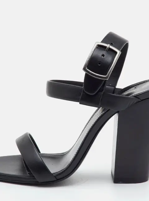 Saint Laurent Amber Size 36 Black Leather Block Heel Ankle Strap Sandals