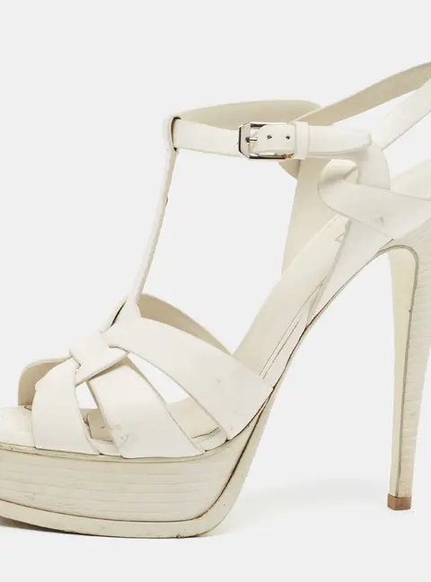 Saint Laurent Size 41 White Leather Ankle Strap Sandals