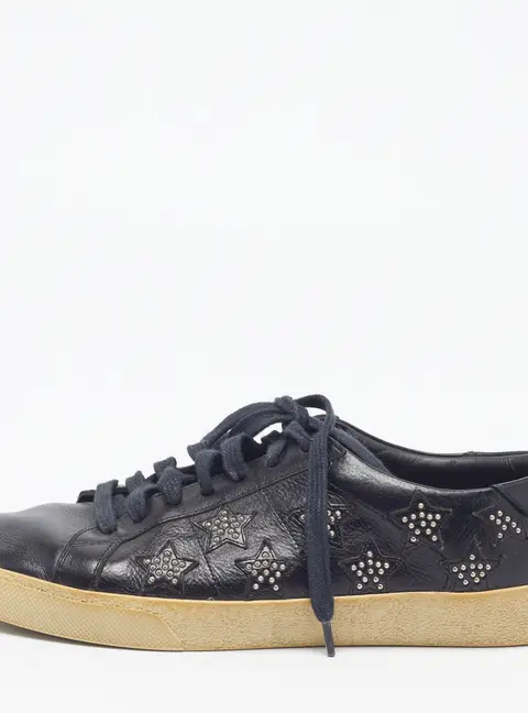 Saint Laurent Court Classic Size 40 Black Leather Lace Up Sneakers