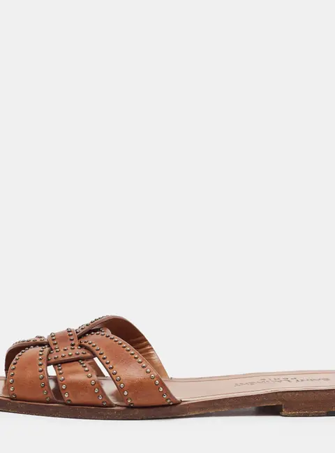 Saint Laurent Tribute Size 36 Brown Leather Flat Slides