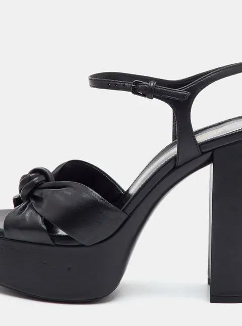 Saint Laurent Bianca Size 38 Black Leather Ankle Strap Platform Sandals