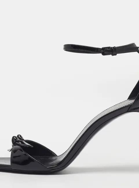 Saint Laurent Bea 90 Size 38.5 Black Patent Leather Ankle Strap Sandals