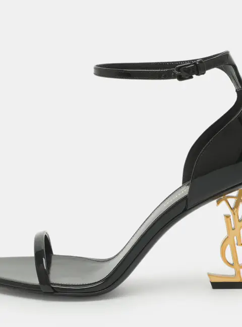 Saint Laurent Opyum Size 38.5 Black Patent Leather Ankle Strap Sandals