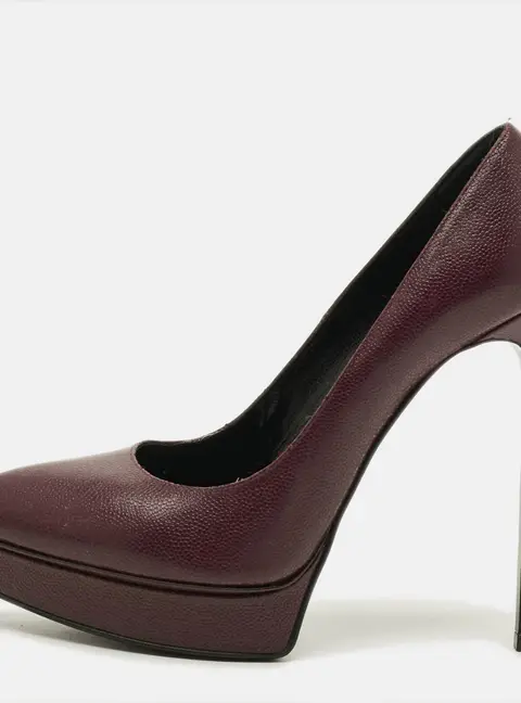 Saint Laurent Janis Size 38 Burgundy Leather Platform Pumps