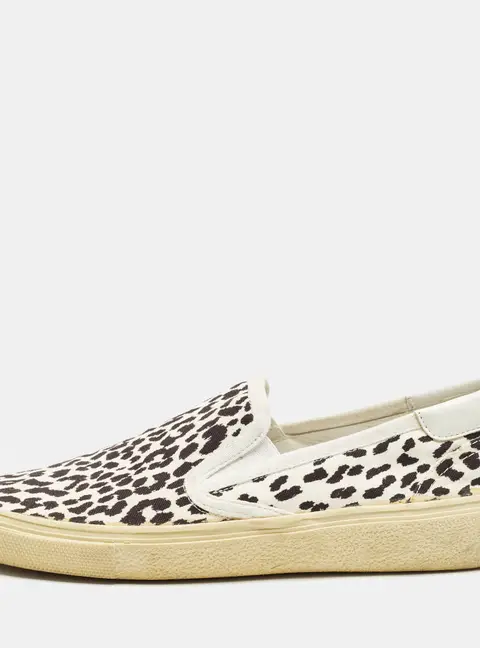 Saint Laurent Babycat Size 39 White/Brown Canvas Leather Slip On Sneakers
