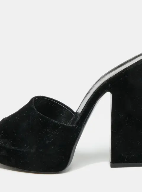 Saint Laurent Debbie Size 39.5 Black Velvet Slide Sandals