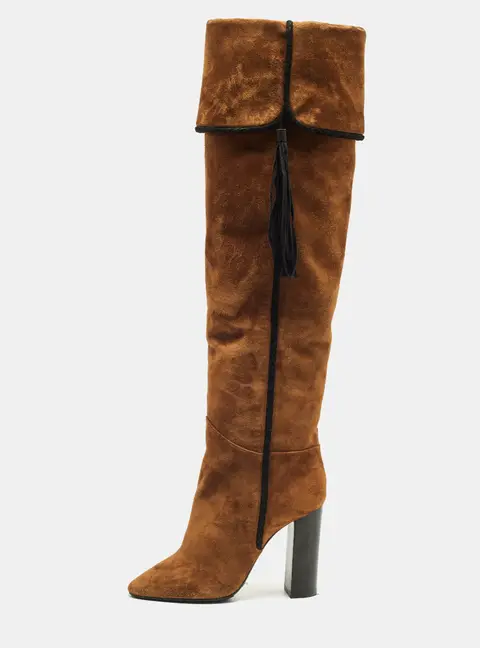 Saint Laurent Meurice Size 38 Brown Suede Knee Length Boots