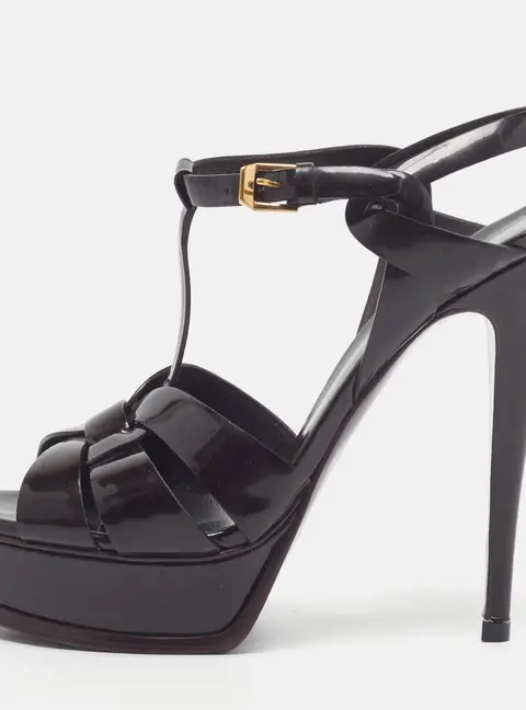 Saint Laurent Tribute Size 39.5 Burgundy Patent Leather Platform Sandals