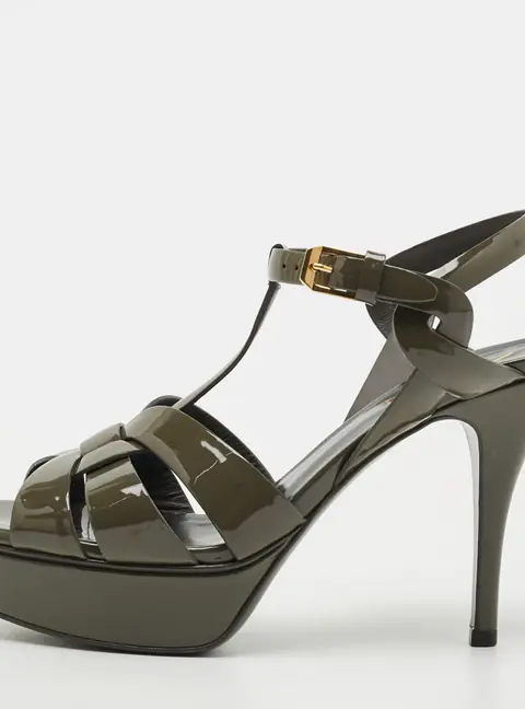 Saint Laurent Tribute Size 37 Grey Patent Leather Platform Sandals