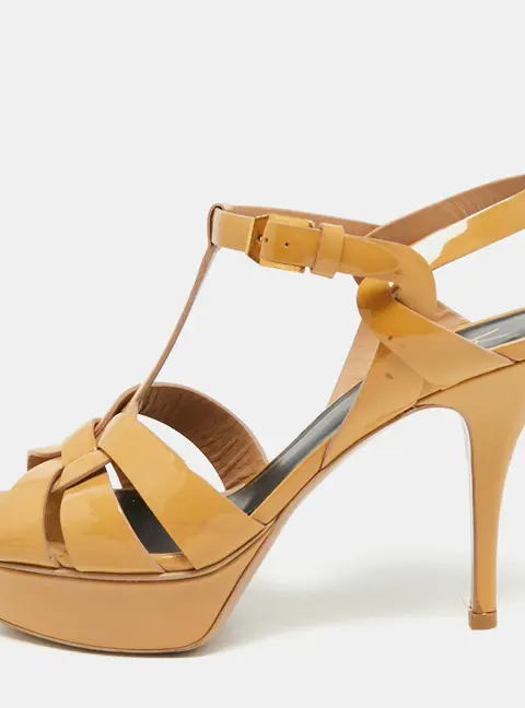 Saint Laurent Tribute Size 37 Beige Patent Leather Platform Sandals