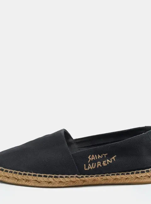 Saint Laurent Cassandre Size 40 Black Canvas Espadrille Flats