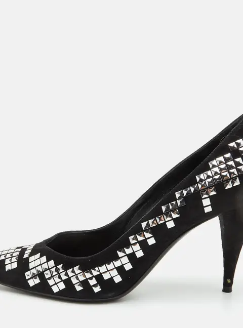 Saint Laurent Kiki Size 37.5 Black Embellishments Suede Pumps