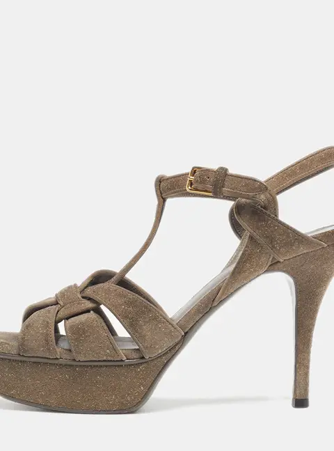 Saint Laurent Tribute Size 38 Grey Texture Suede Platform Sandals