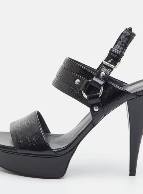 Saint Laurent Jane Size 38 Black Patent Leather Platform Ankle Strap Sandals