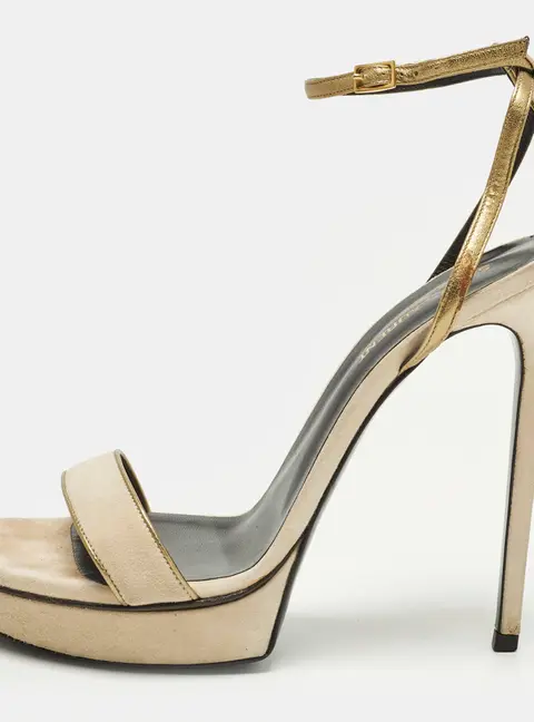 Saint Laurent Amber Size 40.5 Beige Suede Platform Ankle Strap Sandals
