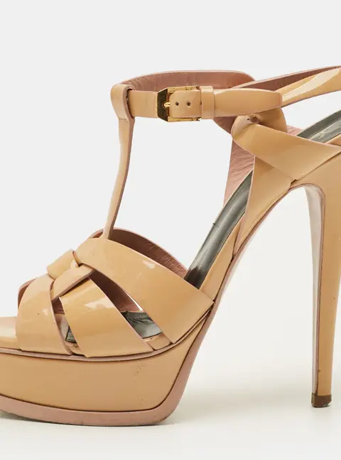 Saint Laurent Tribute Size 36 Beige Patent Leather Platform Sandals