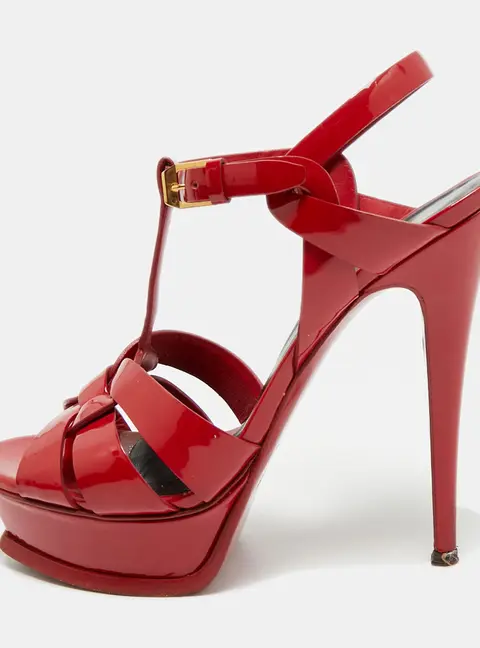 Saint Laurent Tribute Size 38.5 Red Patent Leather Platform Sandals