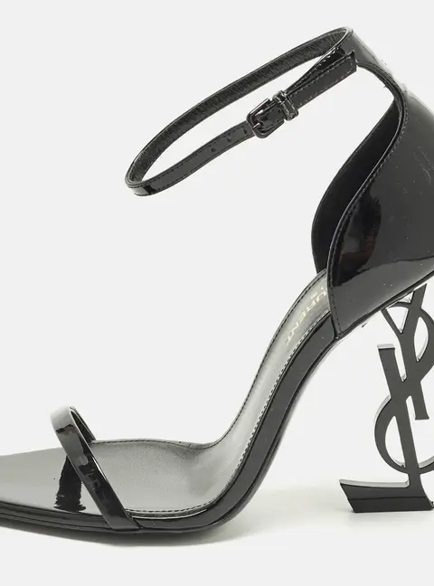 Saint Laurent Opyum Size 36.5 Black Patent Leather Ankle Strap Sandals