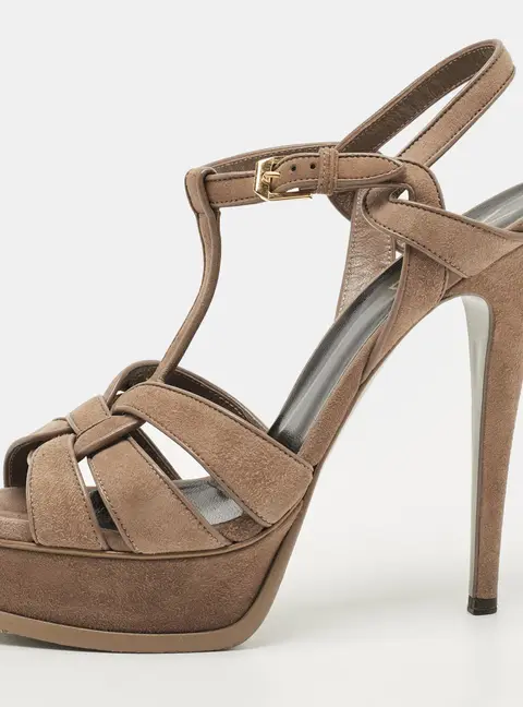 Saint Laurent Tribute Size 38.5 Brown Suede Platform Sandals