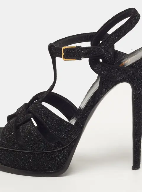 Saint Laurent Tribute Size 39 Black Suede Platform Sandals