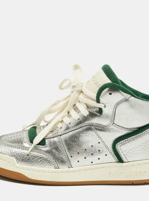 Saint Laurent Sl/80 Size 38.5 Silver Leather High Top Sneakers