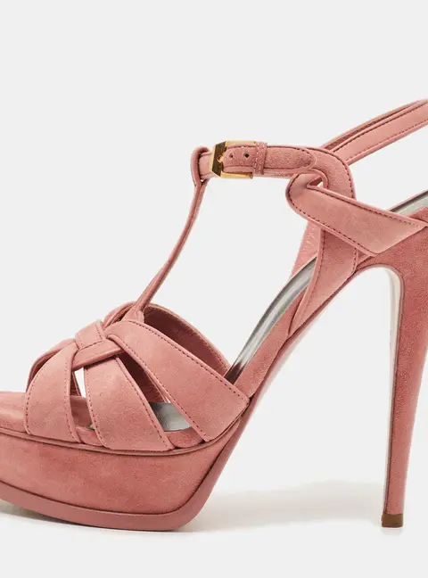Saint Laurent Tribute Size 38.5 Pink Suede Ankle Strap Sandals