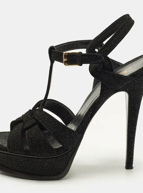 Saint Laurent Tribute Size 35.5 Black Texture Suede Platform Sandals