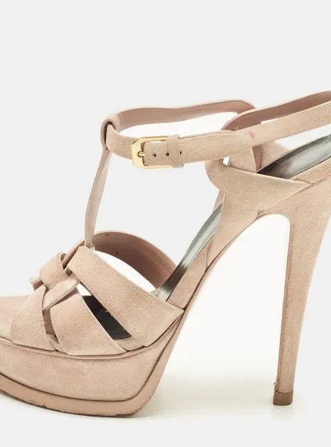 Saint Laurent Tribute Size 36 Beige Suede Platform Sandals