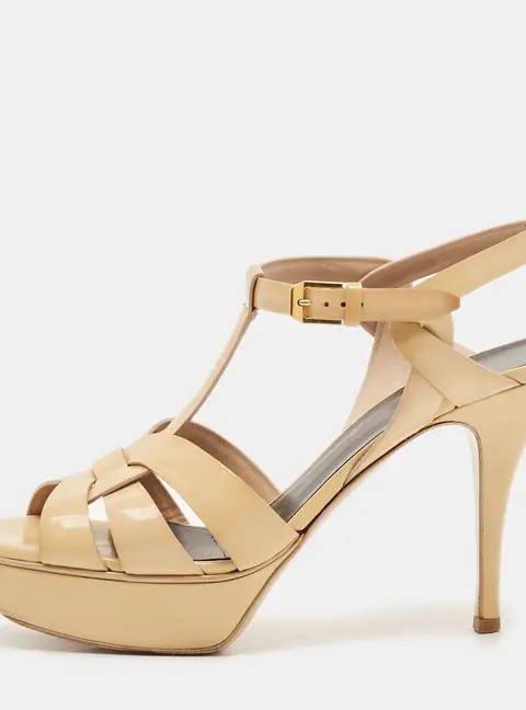 Saint Laurent Size 39 Beige Patent Leather Platform Sandals