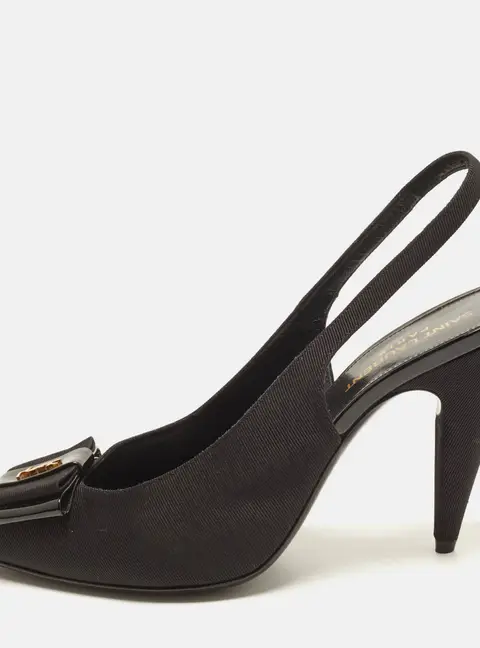 Saint Laurent Anais Size 38.5 Black Canvas Slingback Pumps