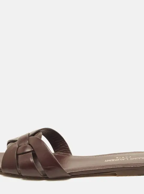 Saint Laurent Size 39 Burgundy Leather Flat Sandals