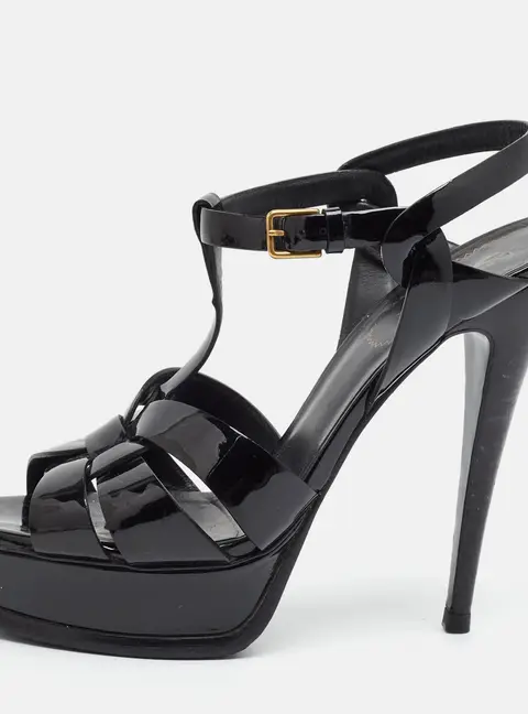 Saint Laurent Tribute Size 39 Black Patent Leather Platform Sandals