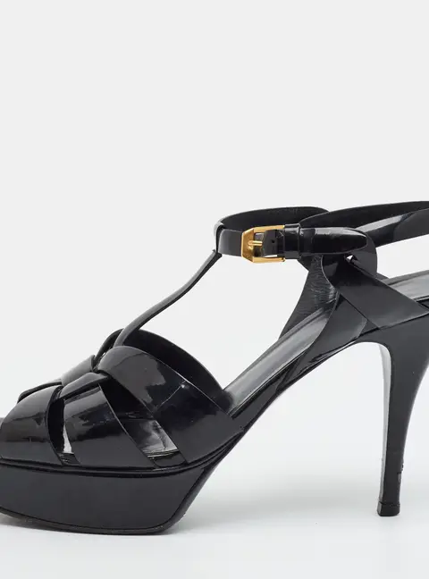 Saint Laurent Tribute Size 40 Black Patent Leather Platform Sandals