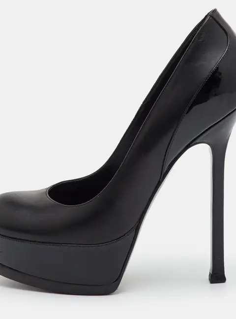 Saint Laurent Tribute Size 36 Black Leather and Patent Leather Platform Pumps