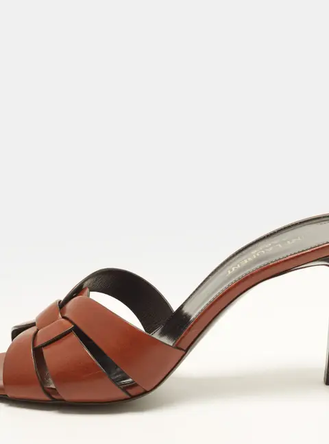 Saint Laurent Tribute Size 38.5 Brown Leather Slide Sandals