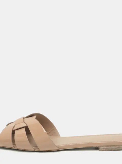 Saint Laurent Tribute Size 41 Beige Patent Leather Flats