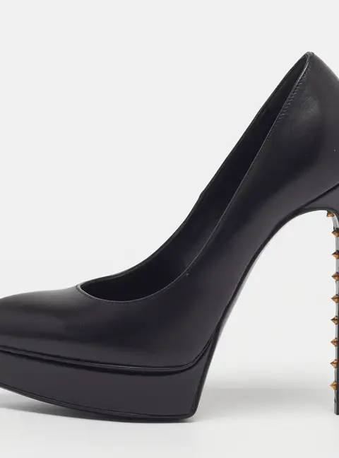Saint Laurent Janis Size 35 Black Leather Platform Pumps