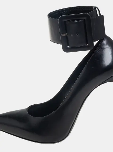 Saint Laurent Black Leather Escarpin Ankle Cuff Pumps Size 39