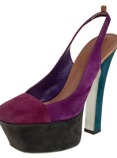 Saint Laurent Tri Color Suede Obsession Slingback Platform Sandals Size 36