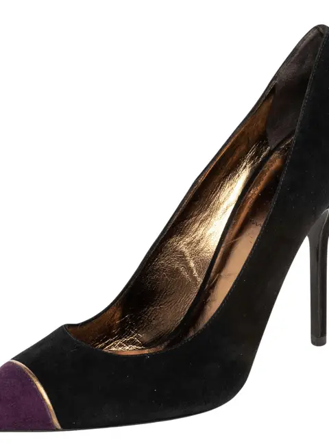 Saint Laurent Paris Black/Purple Suede Pointed Toe Pumps Size 41
