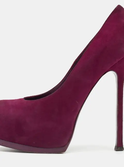 Saint Laurent Paris Tribtoo Size 38 Purple Suede Platform Pumps